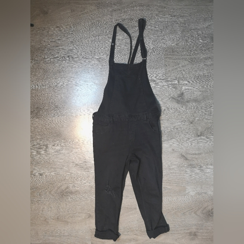 Y2K neo-vintage Zara distressed Black denim semi-fitted 5-pocket jeans overalls